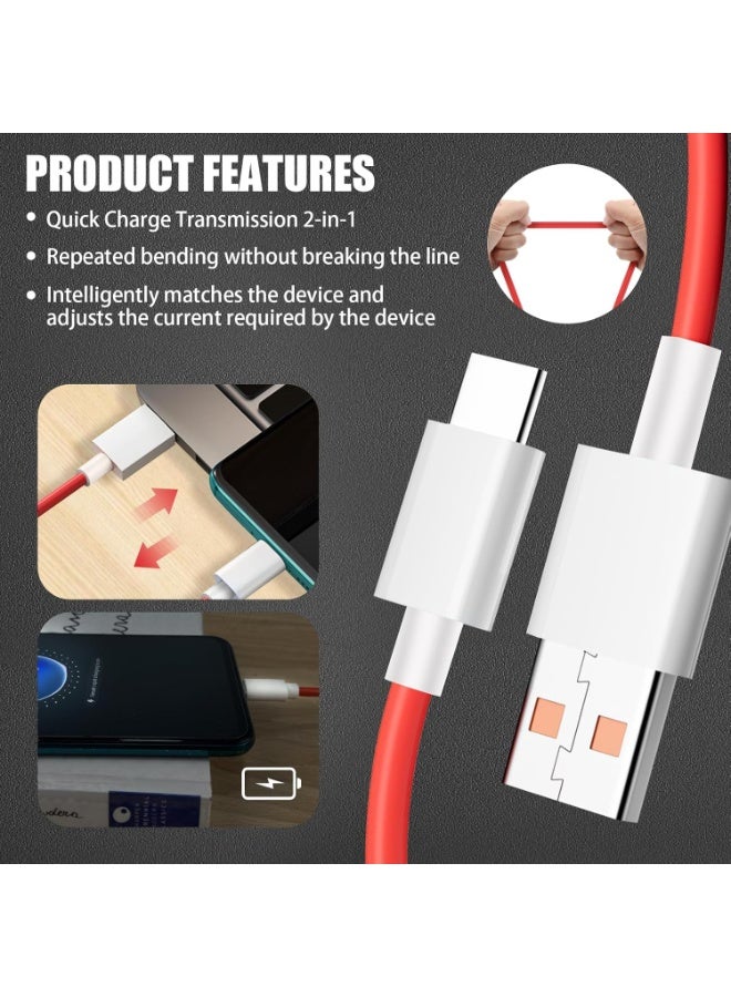 كابل شحن 7.3A USB نوع C Warp Charge SuperVooc سريع الشحن متوافق مع Oneplus 15/14/14T/13/12/12R/11/10 Pro /9 /10T Open 9R 10R 8T 8 7T 7 6 6T Nord N20 SE N10 N300 CE 2 Lite 2T N100 N200 ، 3.3 قدم - Image 2